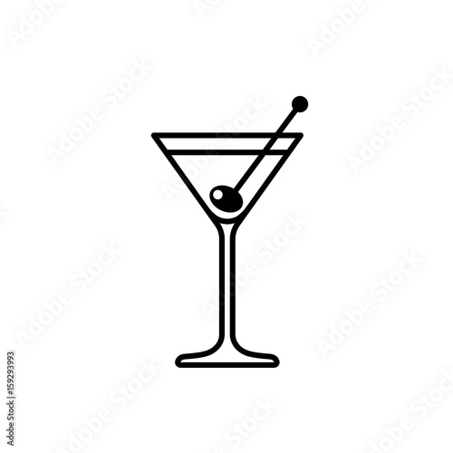 Martini cocktail with olive line icon