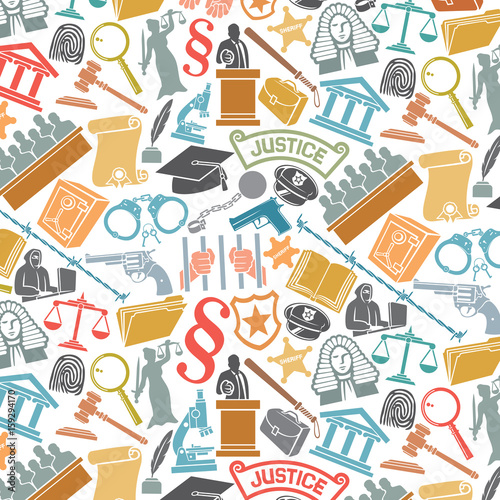 background pattern with law and justice icons 
