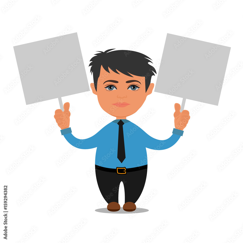 business person holding empty boards, cartoon, vector illustration