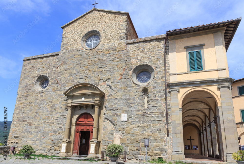 Cortona, Tuscany, Italy - Romanesque facade of Duomo (cathedral) di Cortona dedicated to  Assumption Blessed Virgin Mary
