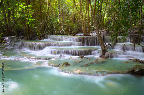 Fototapeta Naklejka Na Ścianę i Meble -  Huay Mae Ka Min waterfall in national park of Thailand. The travel destination beautiful natural landscape popular waterfall in kanchanaburi province, Thailand.