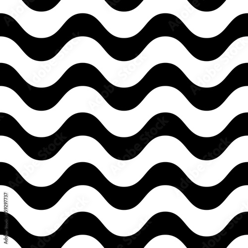 Horizontal wavy lines vector seamless pattern. Simple black & white waves, smooth stripes. Abstract monochrome background, repeat tiles. Modern design element for prints, decor, fabric, cloth, textile