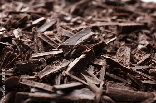 Dark chocolate chips, closeup