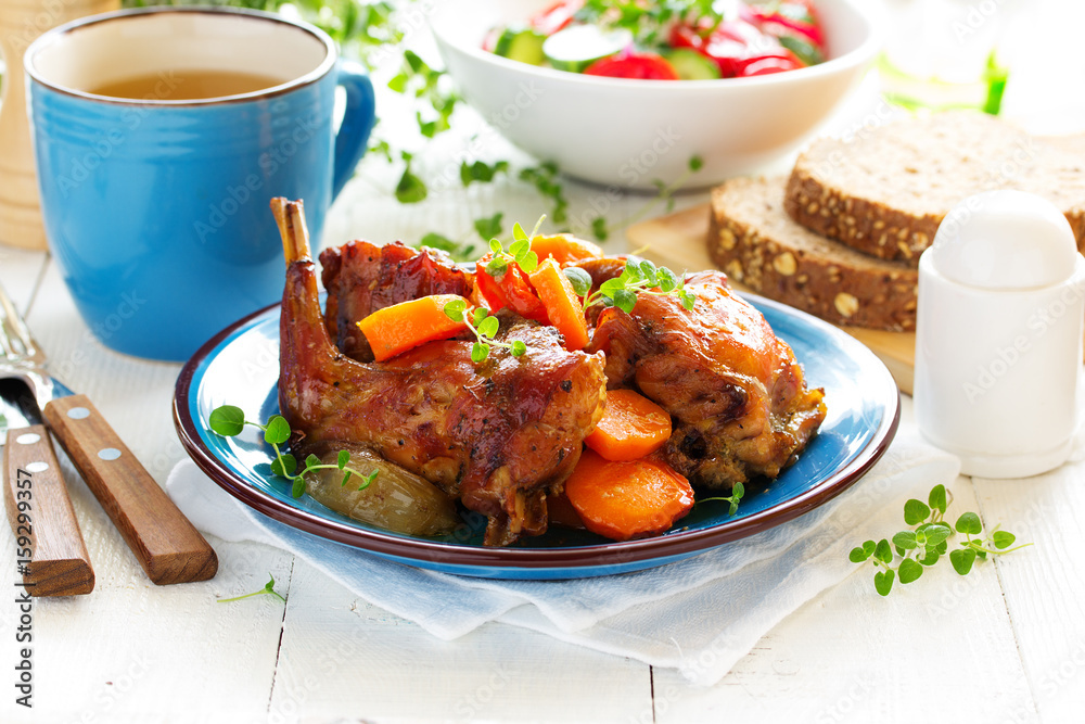Baked rabbit with vegetables. Baked rabbit with vegetables.