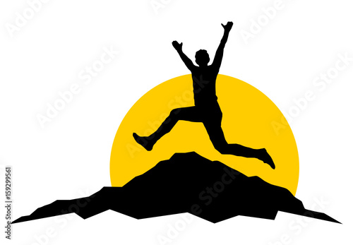 Silhouette Mensch Berg springen