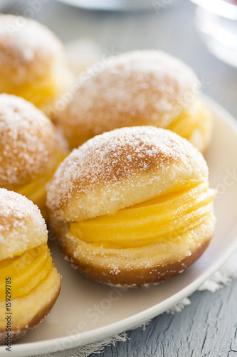 Canvas Print Bolas de Berlim, Portuguese Sugared Donuts Filled with Sweet Egg