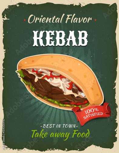 Retro Fast Food Kebab Sandwich Poster