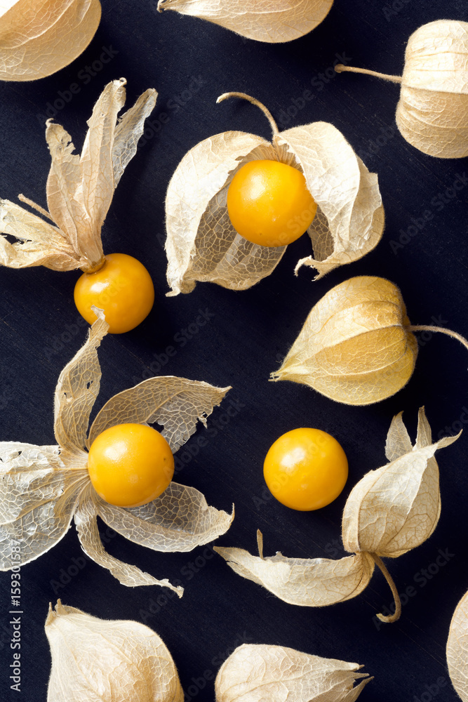Cape Gooseberries or Physalis Tropical Fruit on Blue Table