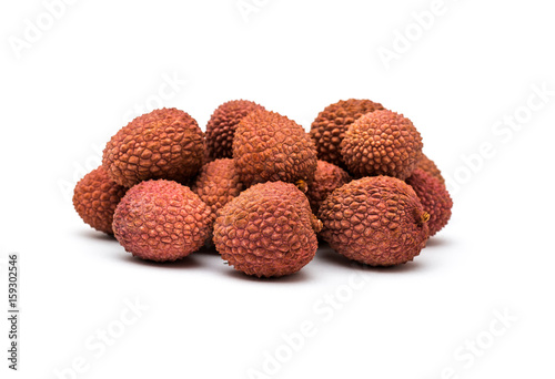 Lychees fruits on white background