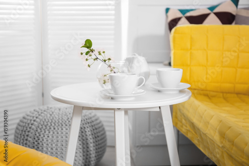 Tea set on table in modern ...