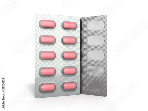 Pills Package Blister 3D illustration on white