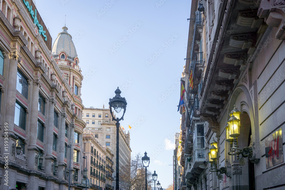 BARCELONA SPAIN - February 9, 2017: street view of Old town in Barcelona, is the capital city of the autonomous community of Catalonia in the Kingdom of Spain,February 9, 2017 in Barcelona Spain.