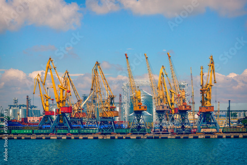 sea port with yellow cranes