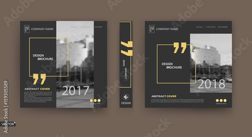 Abstract patch brochure cover design. Black info data banner frame. Techno title sheet model set. Modern vector front page art. Urban city blurb texture.Yellow citation figure icon. Ad flyer text font photo