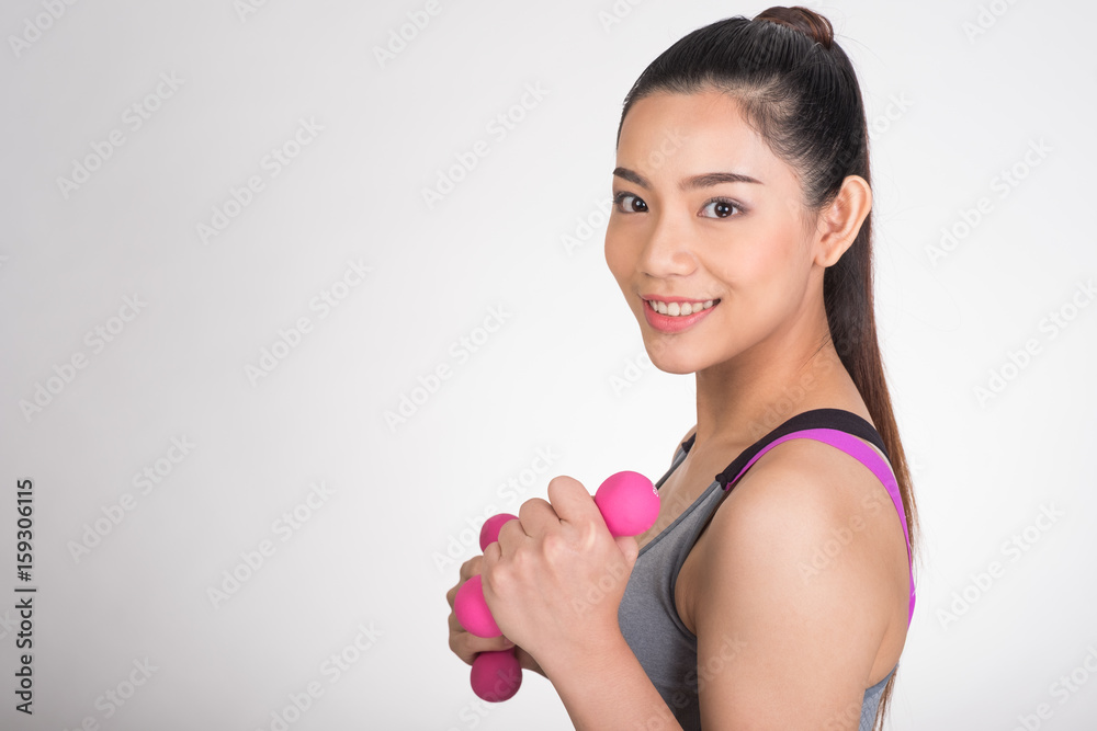 Beautiful Young asian Woman exercise, Isolated on white background Beautiful Young asian Woman exercise, Isolated on white background