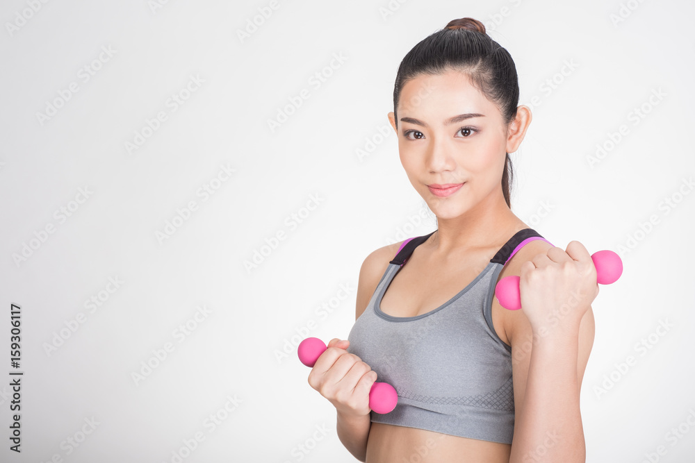 Beautiful Young asian Woman exercise, Isolated on white background Beautiful Young asian Woman exercise, Isolated on white background