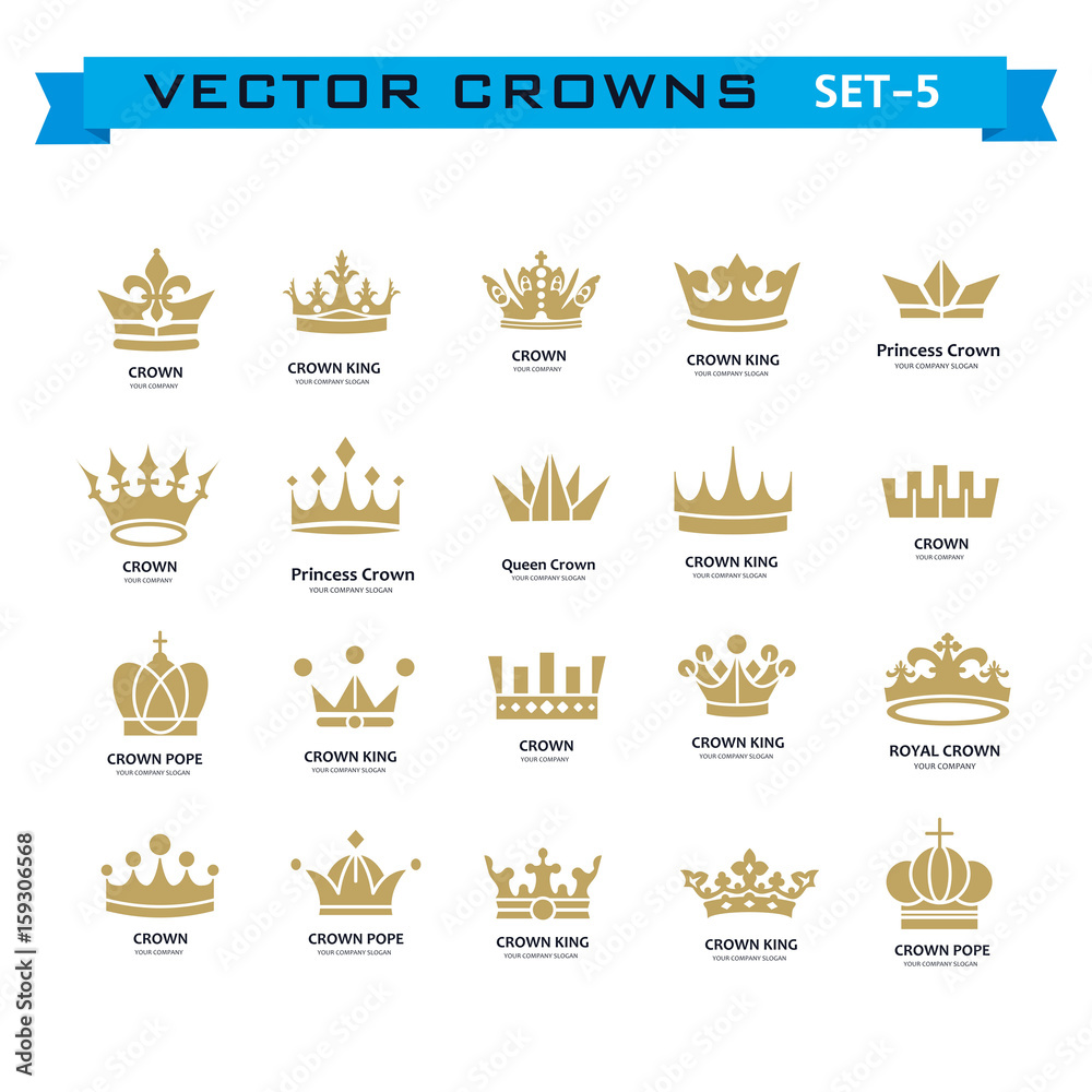 Vector collection of creative king, queen, princess, pope crowns symbols or logo elements Vector collection of creative king, queen, princess, pope crowns symbols or logo elements
