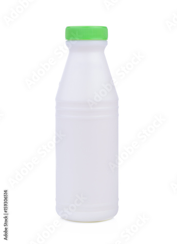 Milk Bottle with Green Cap Isolated on White Background.