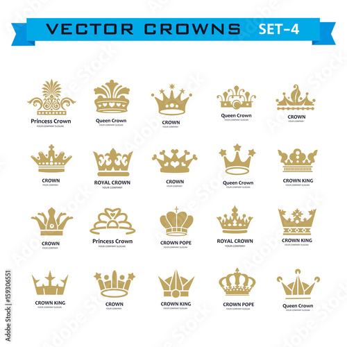 Vector collection of creative king, queen, princess, pope crowns symbols or logo elements
