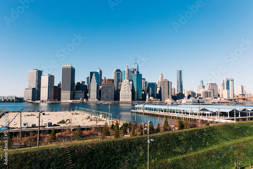 Panoramic View of Lower Manhattan Skyline from Brooklyn Bridge Park