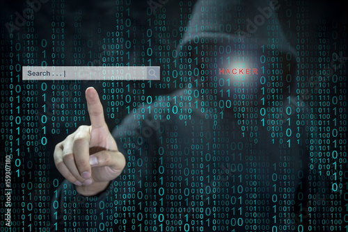 Hacker using adware to hijack computer laptop control search engine to spy and steal information. internet security and cyber attack concepts.