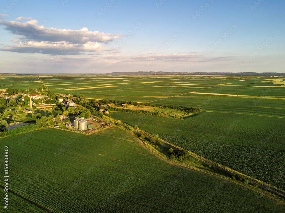 Aerial view of countryside landscape from drone pov