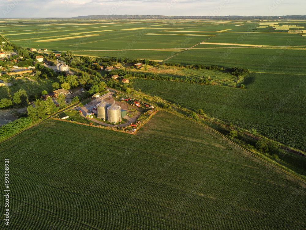 Aerial view of countryside landscape from drone pov
