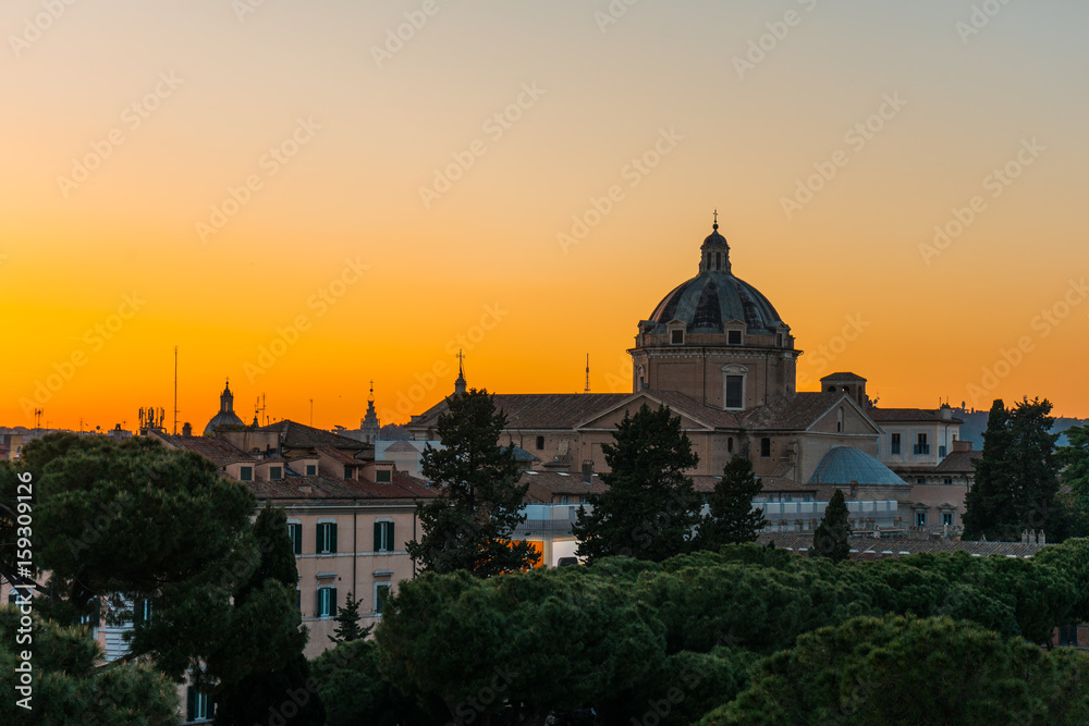 Sunset over Rome and St Peters Basilica
