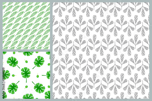 Seamless pattern leaves vector illustration nature design floral summer plant...