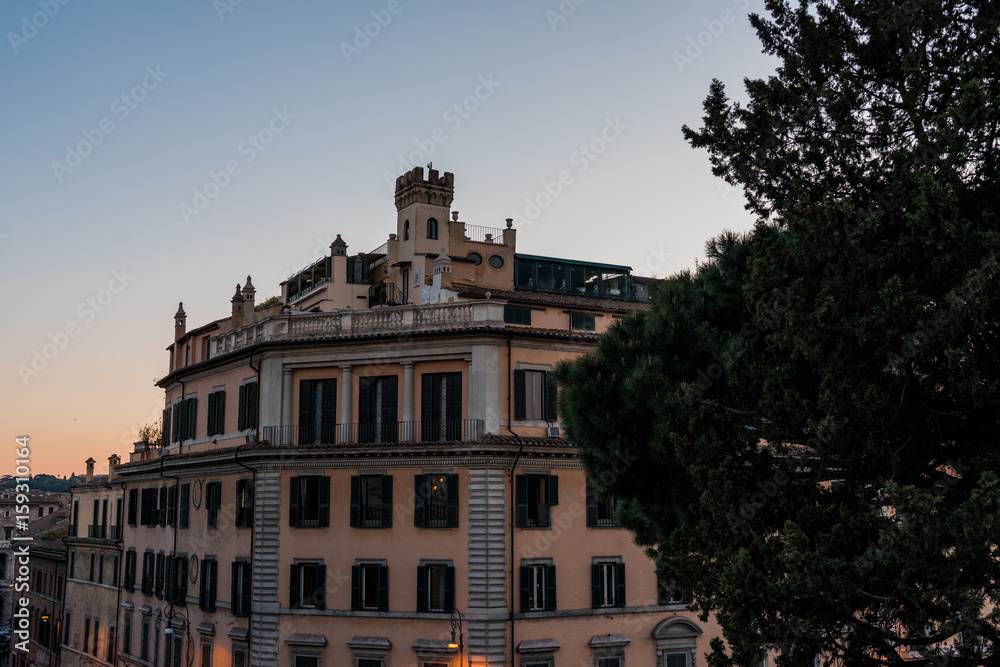 beautiful apartment house at rome in the eve