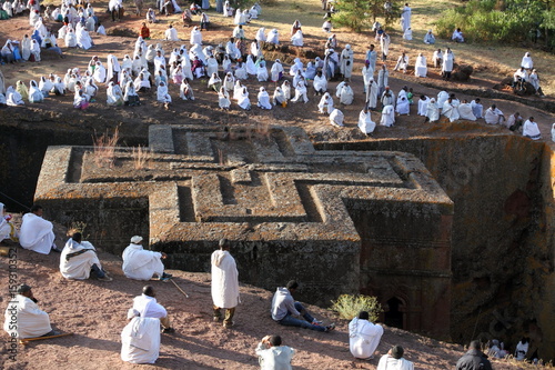 Religious Ceremony (St George's Day) at St George's Church Lalibela, Ethiopia photo