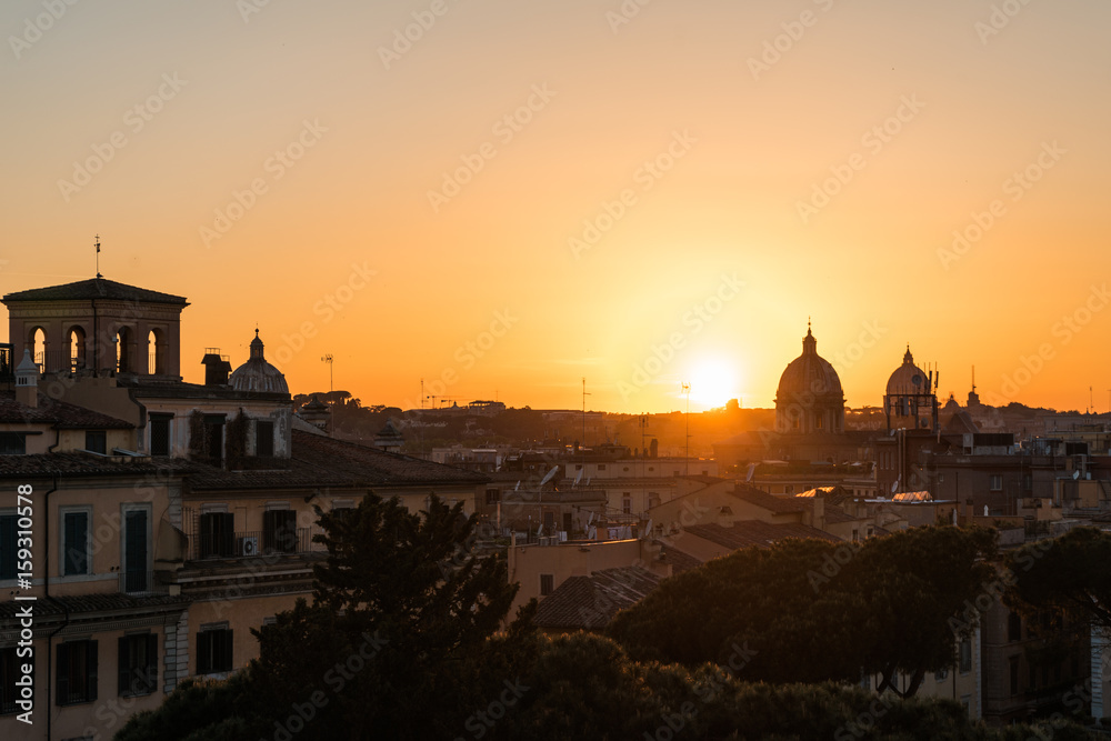 Sunrise or sunset over the rooftops of Rome