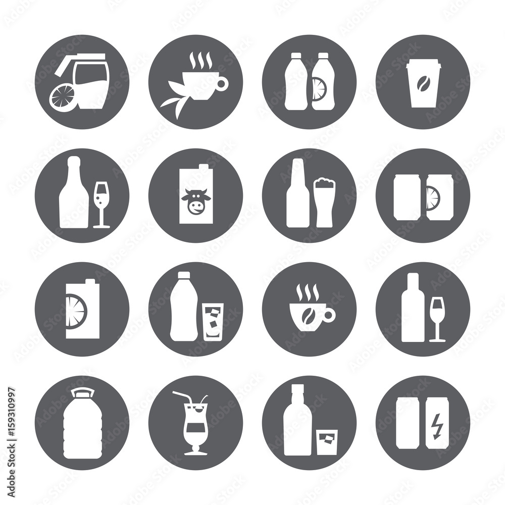beverages circle icon set. various drinks sign. beverages circle icon set. various drinks sign.