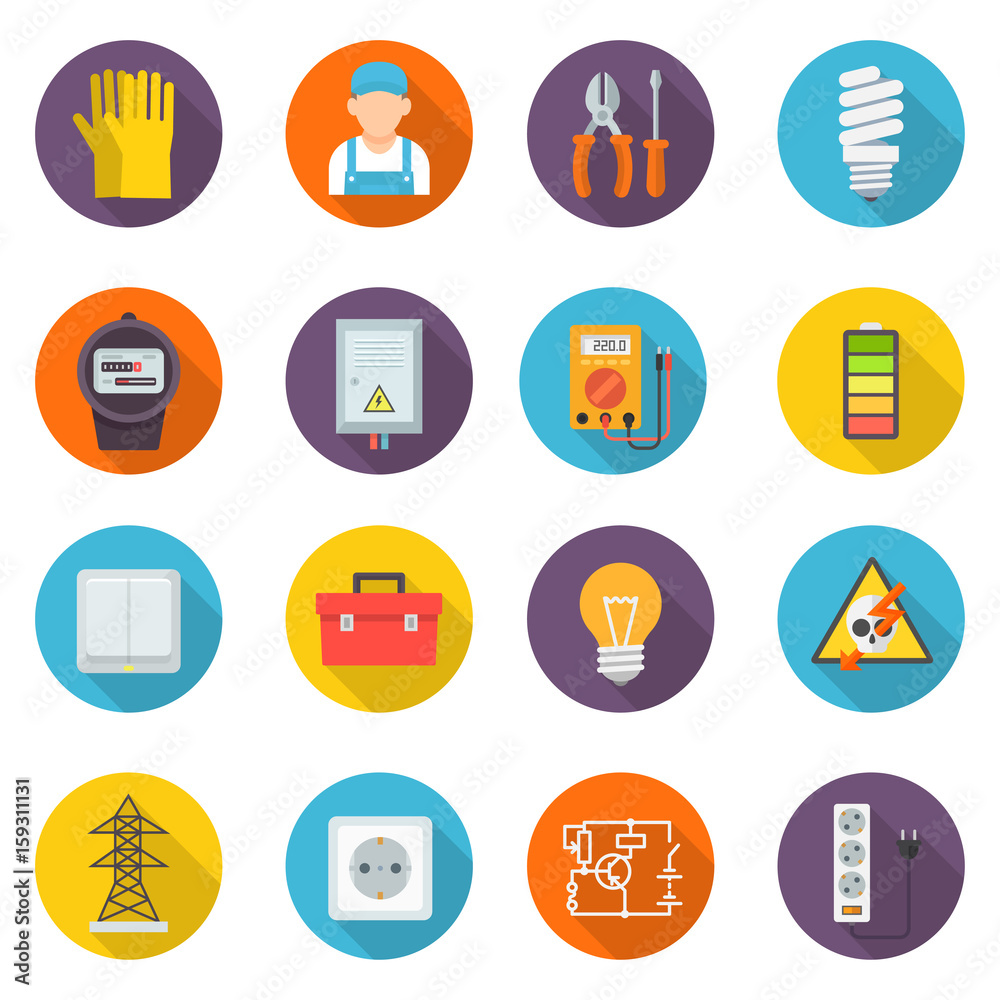 Electrician icon set, professional symbols Electrician icon set, professional symbols
