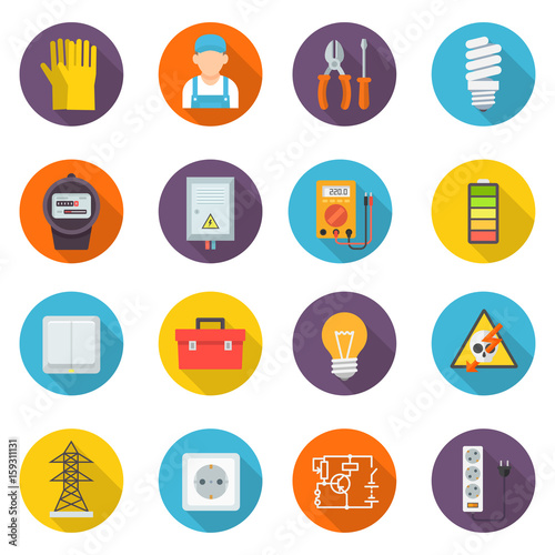 Electrician icon set, professional symbols