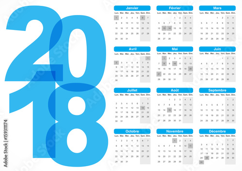 calendrier français 2018 bleu
