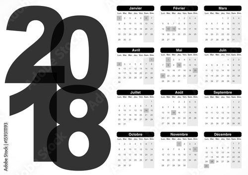 calendrier français 2018 noir gris