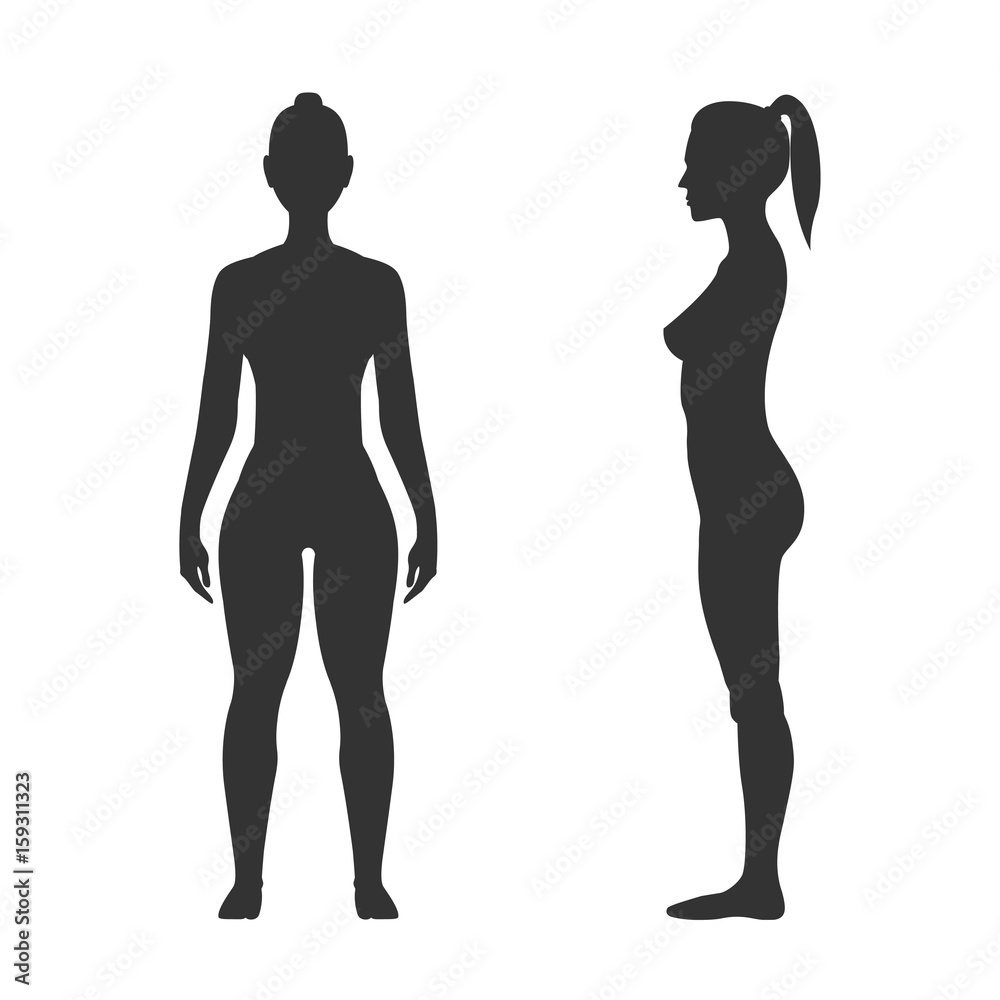 Woman black silhouette, front and side view