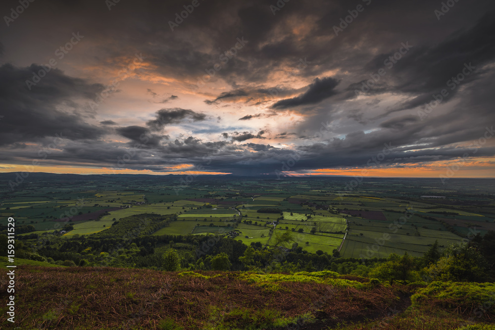 Hill Top View of Twilight Sky Over British Countryside