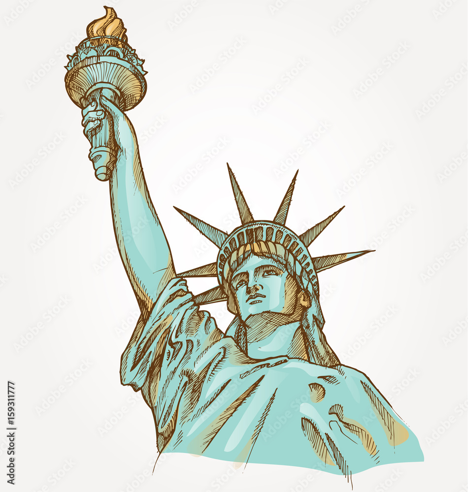 Obraz premium statue of liberty hand dawn on background