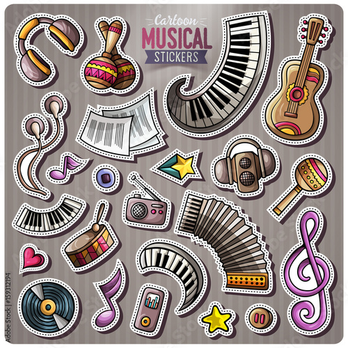 Set of vector Music cartoon stickers