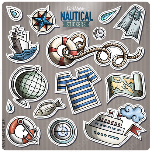 Set of Nautical vector cartoon stickers