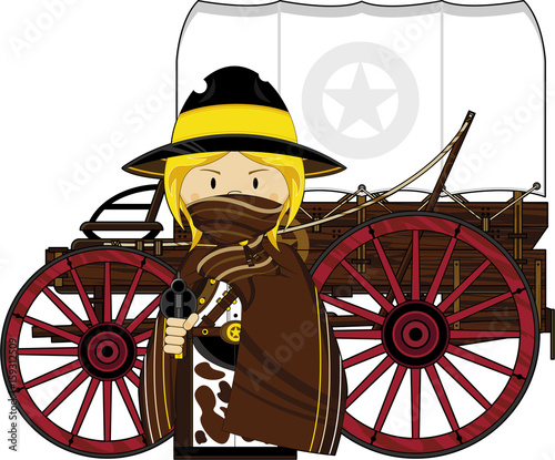 Cartoon Cowboy and Chuck Wagon
