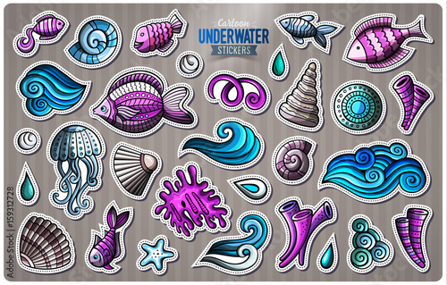 Set of underwater life cartoon stickers