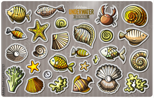 Set of underwater life cartoon stickers