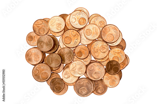 Pile of Euro cents isolated on white