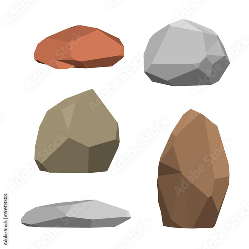 Polygonal stone set. Isolated on white background. 3d Vector illustration.