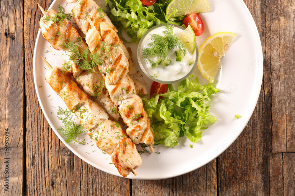 fried chicken skewer and lettuce fried chicken skewer and lettuce