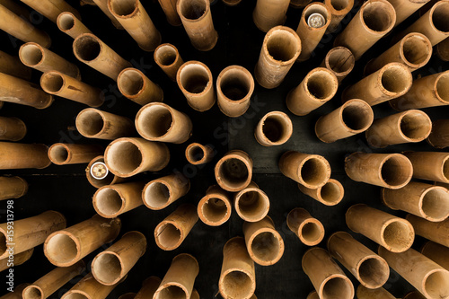 A lot of circle Bamboo stick for interior decoration (Ant eyes view)