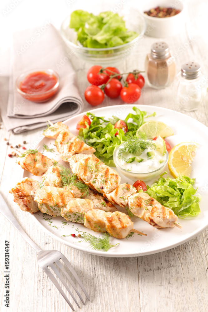 fried chicken skewer and lettuce fried chicken skewer and lettuce